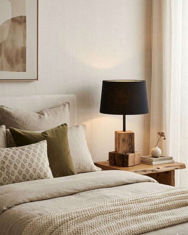 RUSTIC MORDEN WOOD BLOCK TABLE LAMP