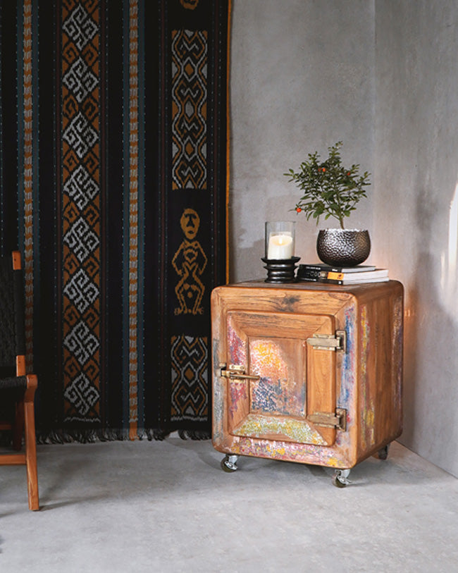 TEAK FREEZE SMALL CABINET WITH WHEELS