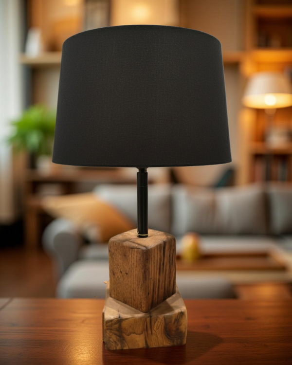 RUSTIC MORDEN WOOD BLOCK TABLE LAMP